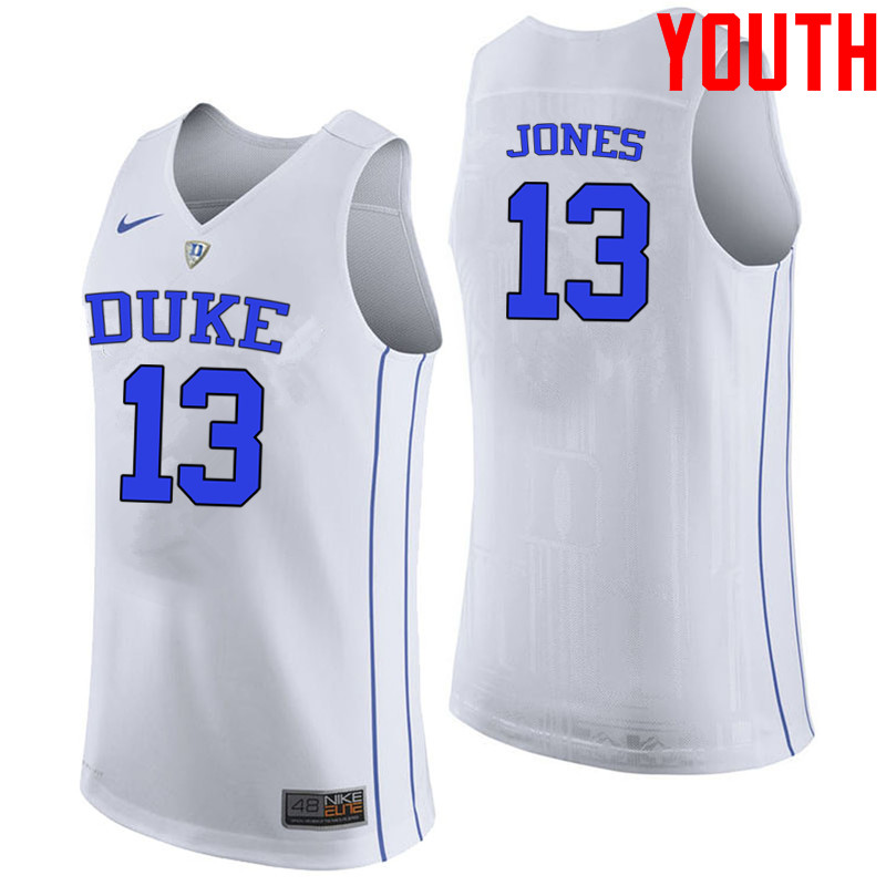 Youth #13 Matt Jones Duke Blue Devils College Basketball Jerseys-White - Click Image to Close